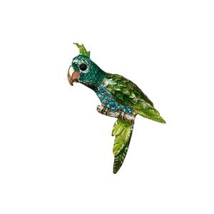 1928 Jewelry Neotropic Enamel And Crystal Perched Parrot Pin